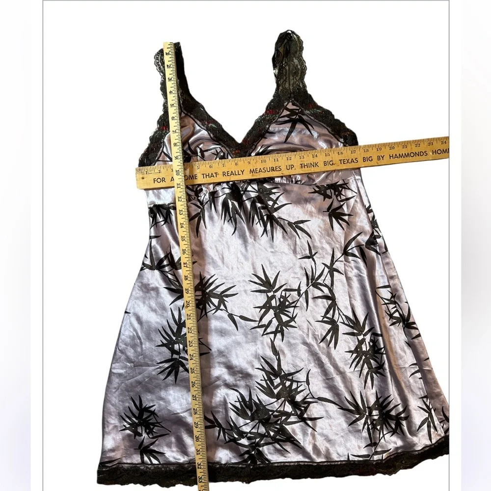 Gilligan & O’Malley‎ Black Bamboo Print Satin Chemise Slip Dress Size L